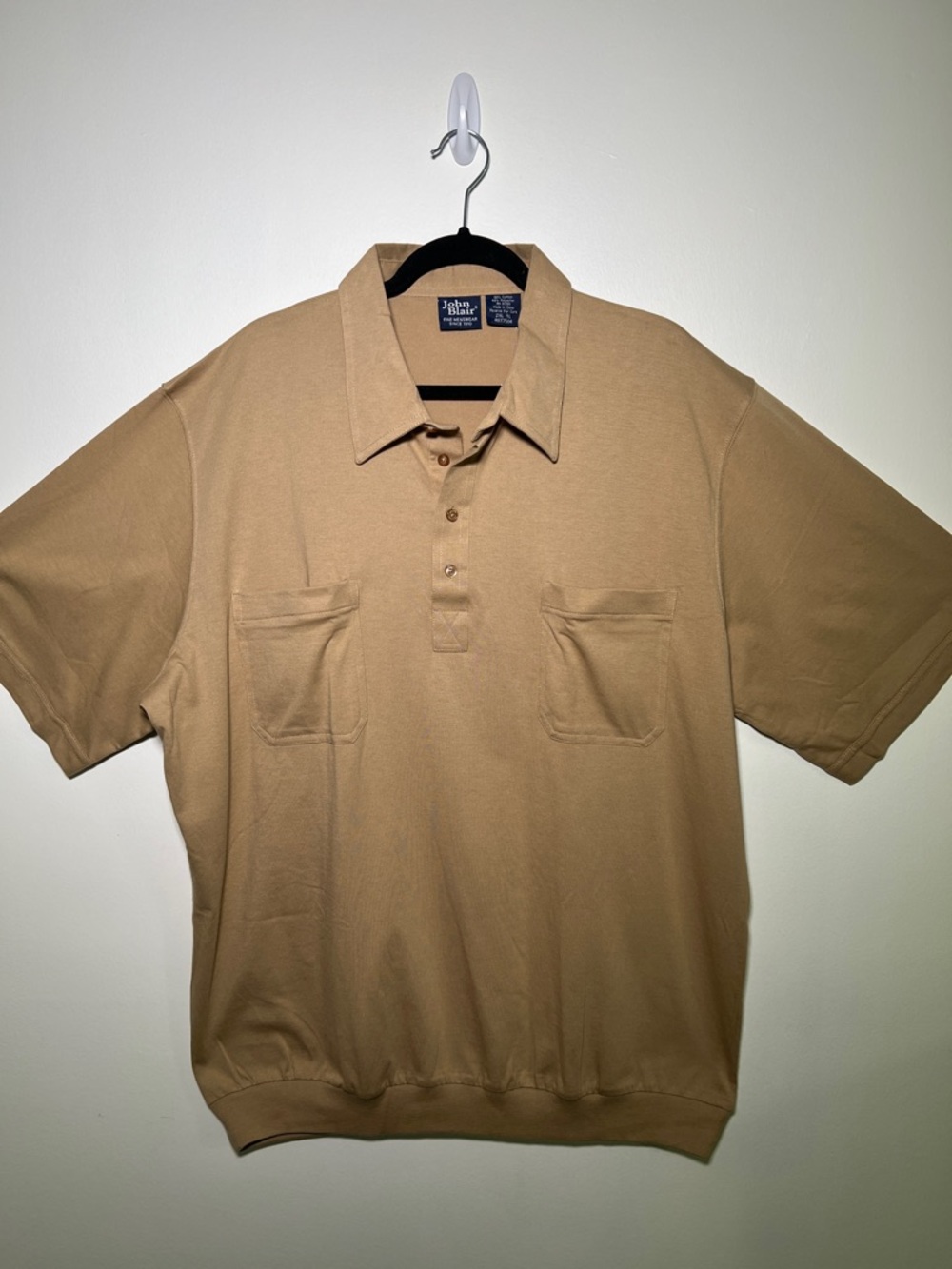 NWT John Blair Tan Short-Sleeve Polo with Dual Chest Pockets